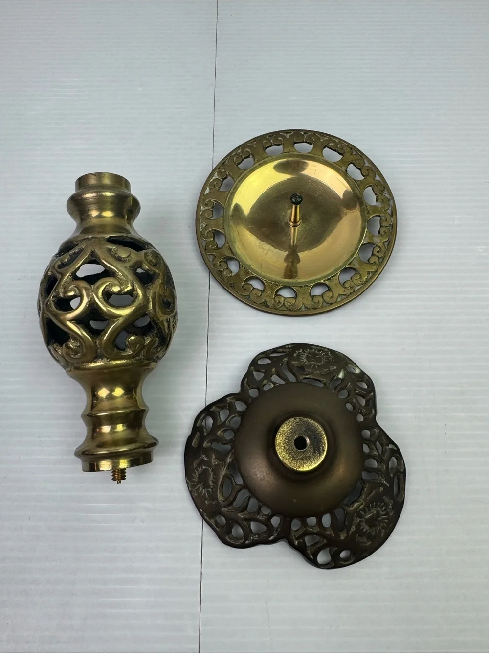 Vtg Solid Brass Pillar Candle Holder Ornate Filigree Style Scroll Candlestick 6